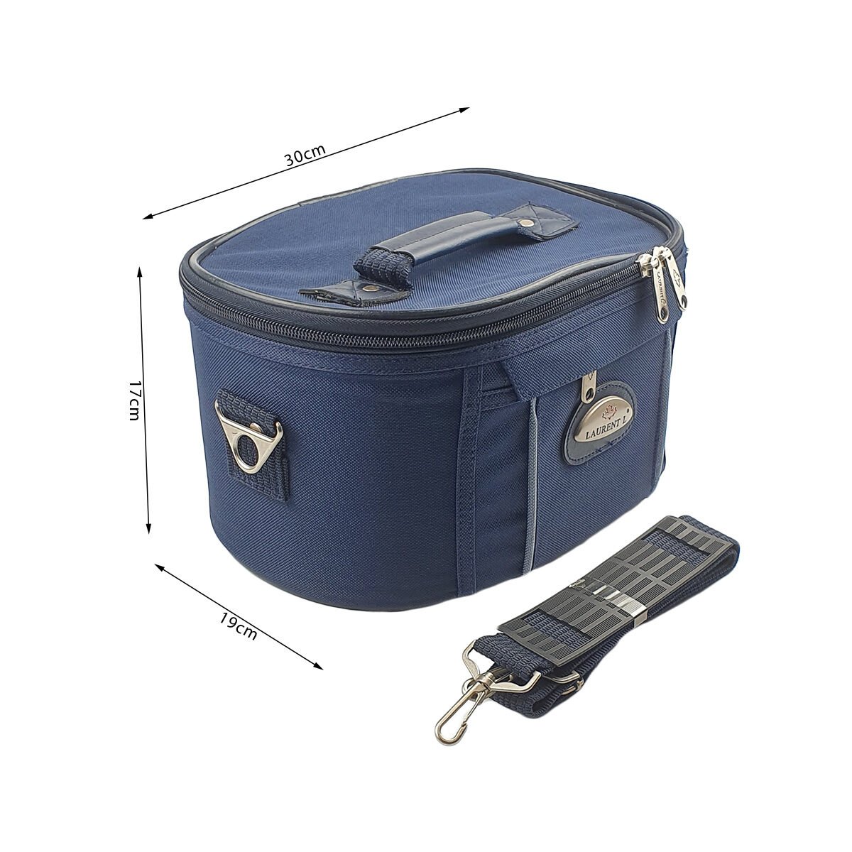 Vanity en polyester bleu foncé doublé plastique rigide et polyester L 30 x l 19 x H 17 cm avec bandoulière réglable en option incluse Laurent L