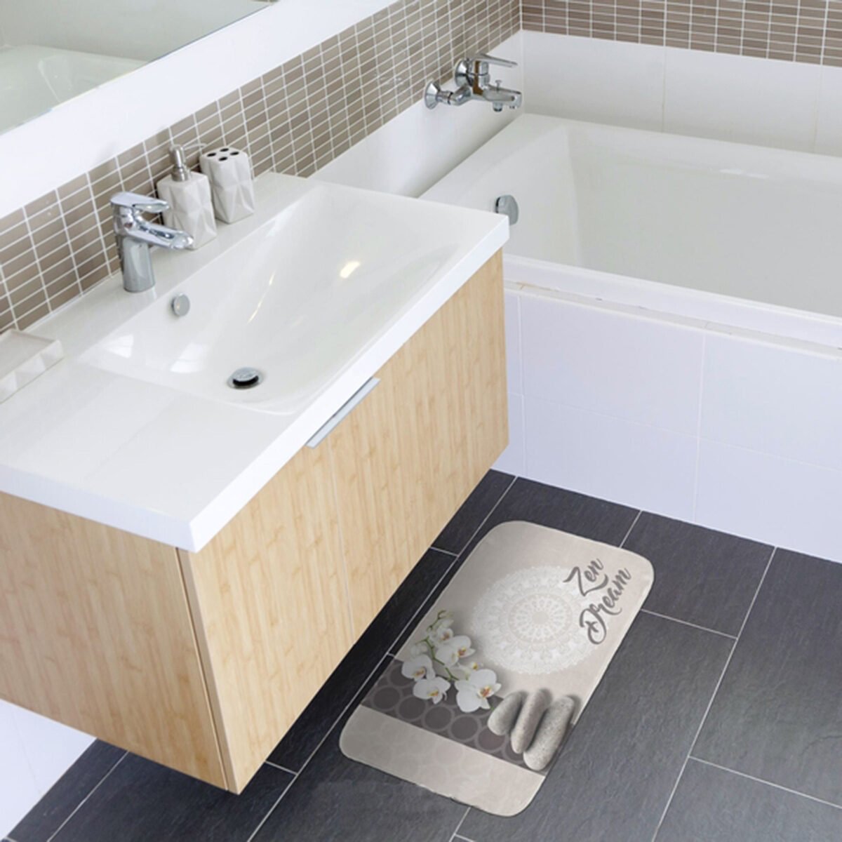 Orchizen microfibre bath mat L 75 x W 45 cm with non-slip pads on the back Interior softness