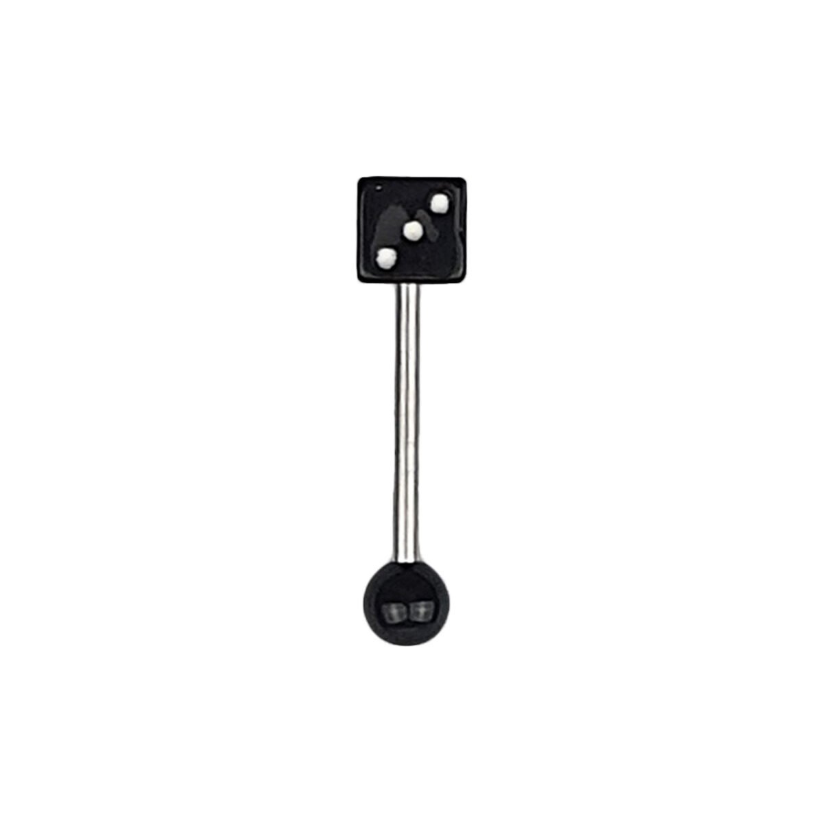 Piercing langue en acier chirurgical D 1.6 x L 25 mm avec dé et boule noirs en acrylique