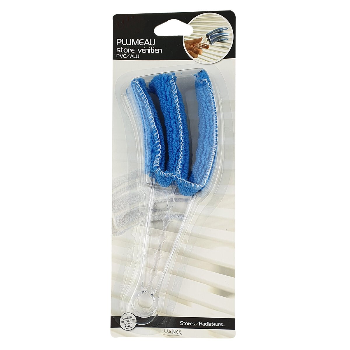 Plumeau spécial store vénitien en plastique transparent et microfibre bleu L 22 cm Luance