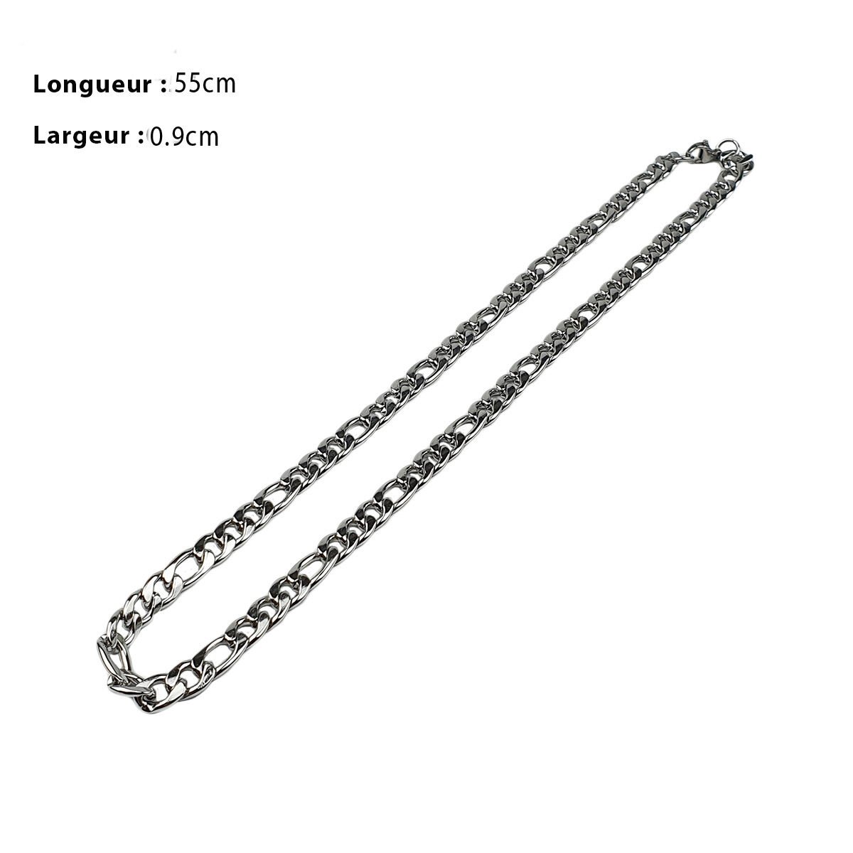 Chaîne acier inoxydable maille Figaro 1+3 L 55 X 0.9 cm