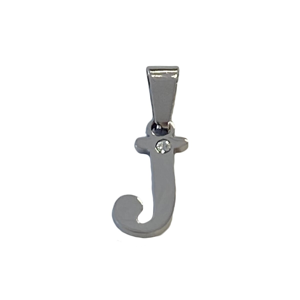 Letter J pendant in stainless steel and rhinestones H 2 cm