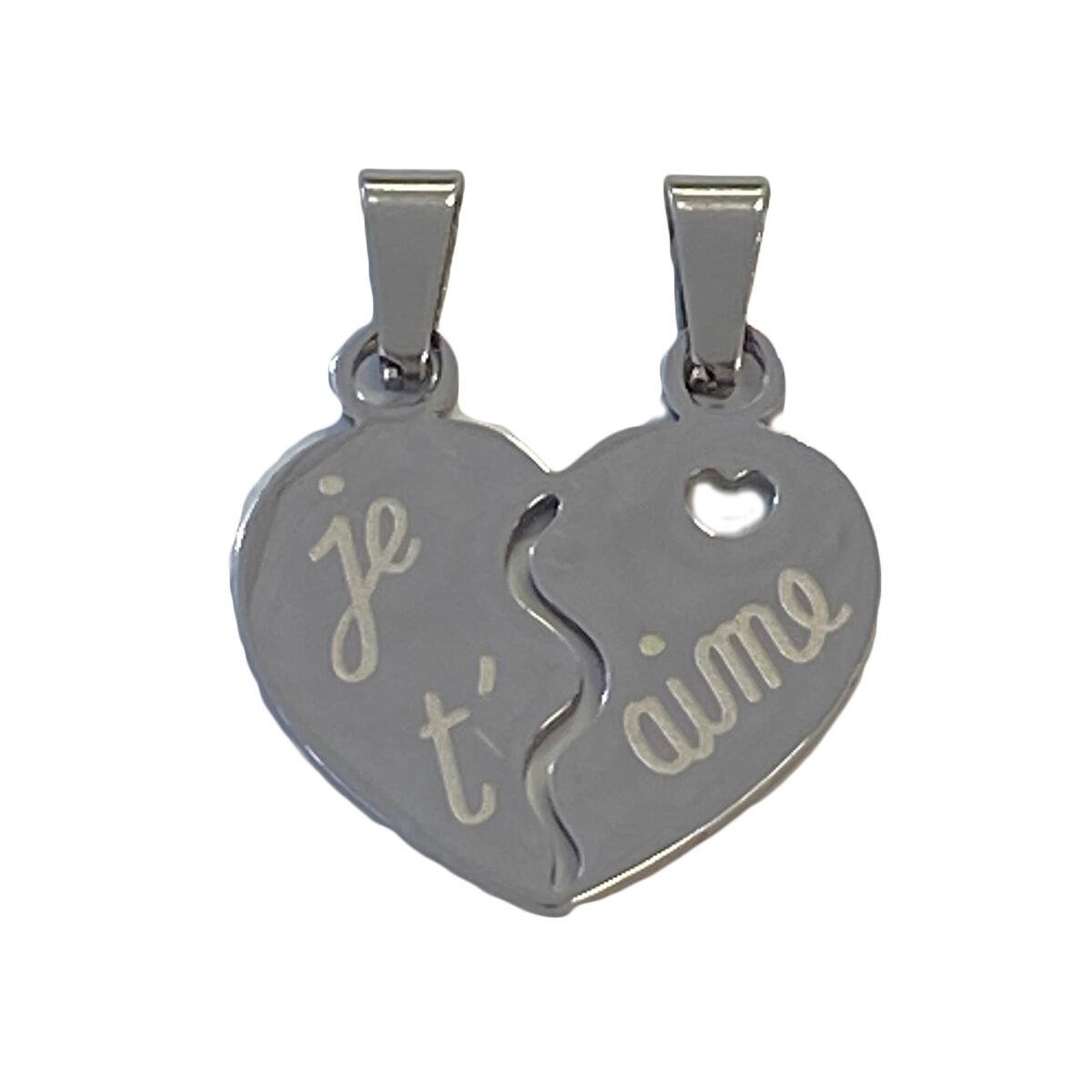 Stainless steel "I love you" broken heart pendant W 2.4 X H 3.0 cm