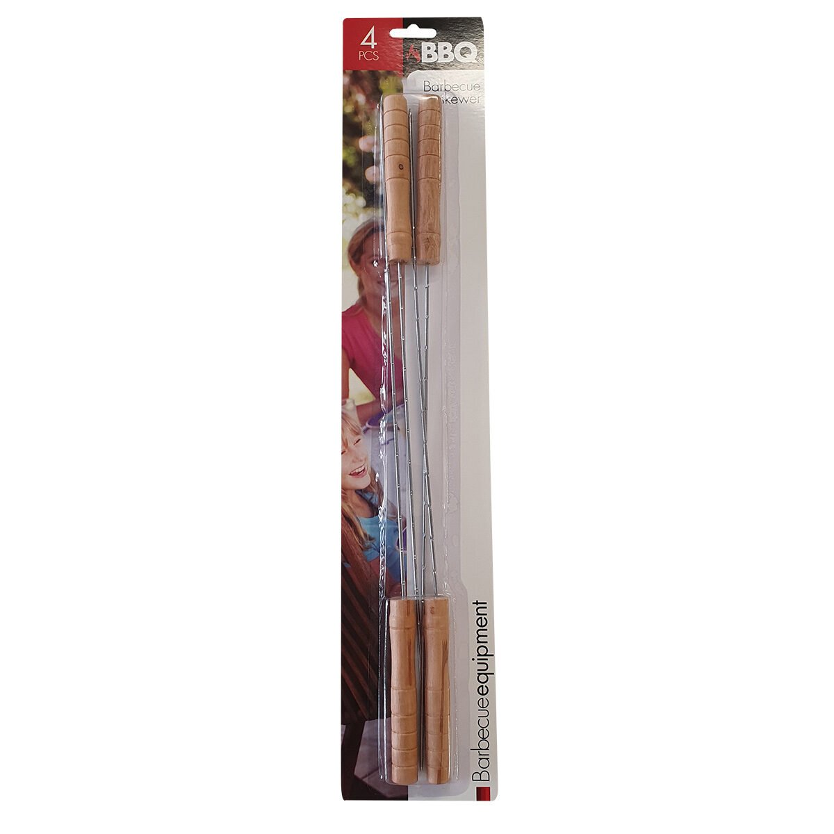 Lot de 4 piques à brochette en bois et métal L 39 cm BBQ