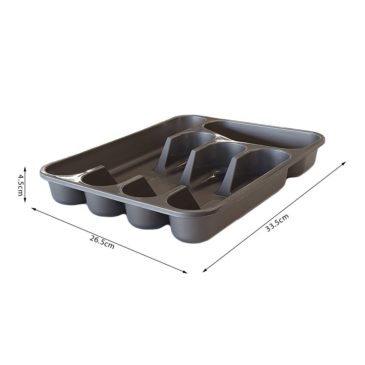 Range-couverts en plastique couleur graphite pour tiroir L 33.5 x l 26.5 x H 4.5 cm avec 5 compartiments Tontarelli