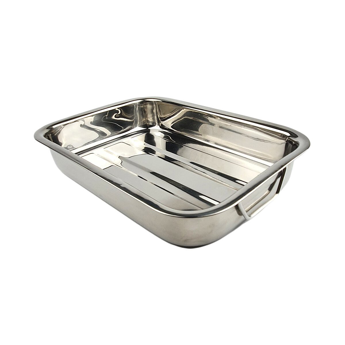 Rectangular stainless steel baking dish L 30.0 x W 21.5.0 x H 4.5 cm with 2 folding handles