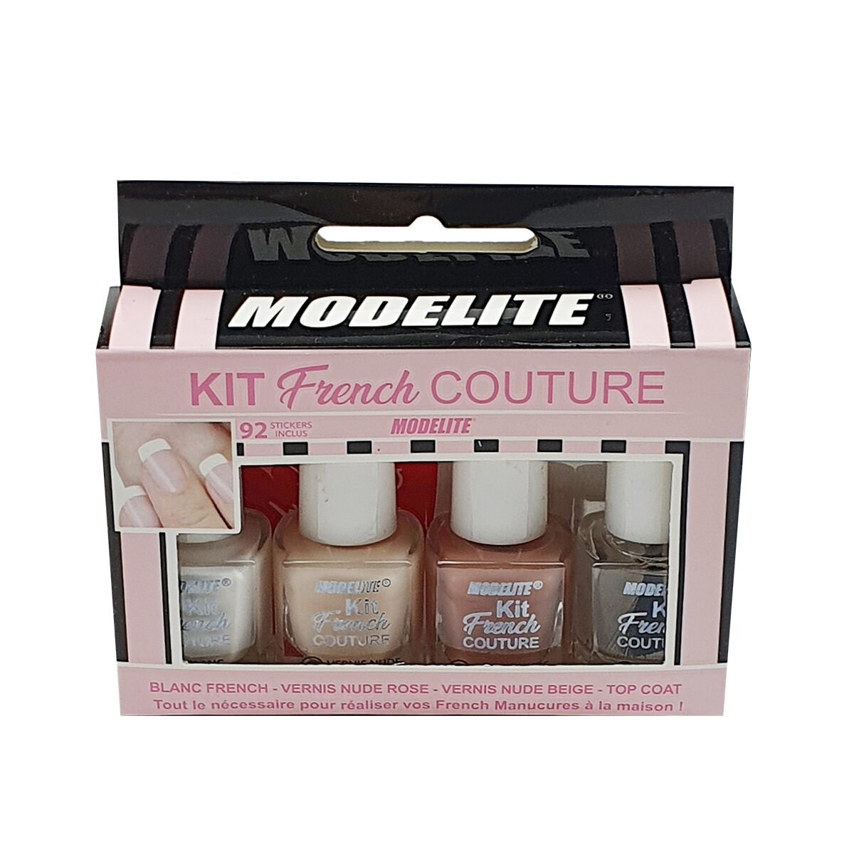 Ensemble 4 vernis à ongles Kit french couture 4 x 6 ml + 92 guides autocollants Modelite