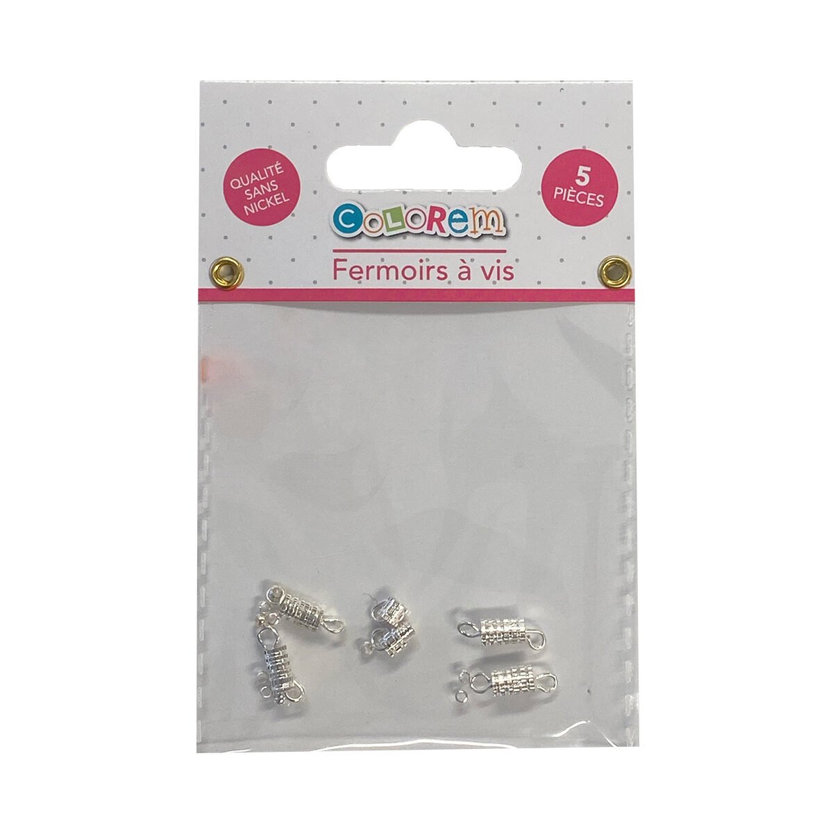 Set of 5 nickel-free silver metal barrel screw clasps + 10 Colorem round crimp beads