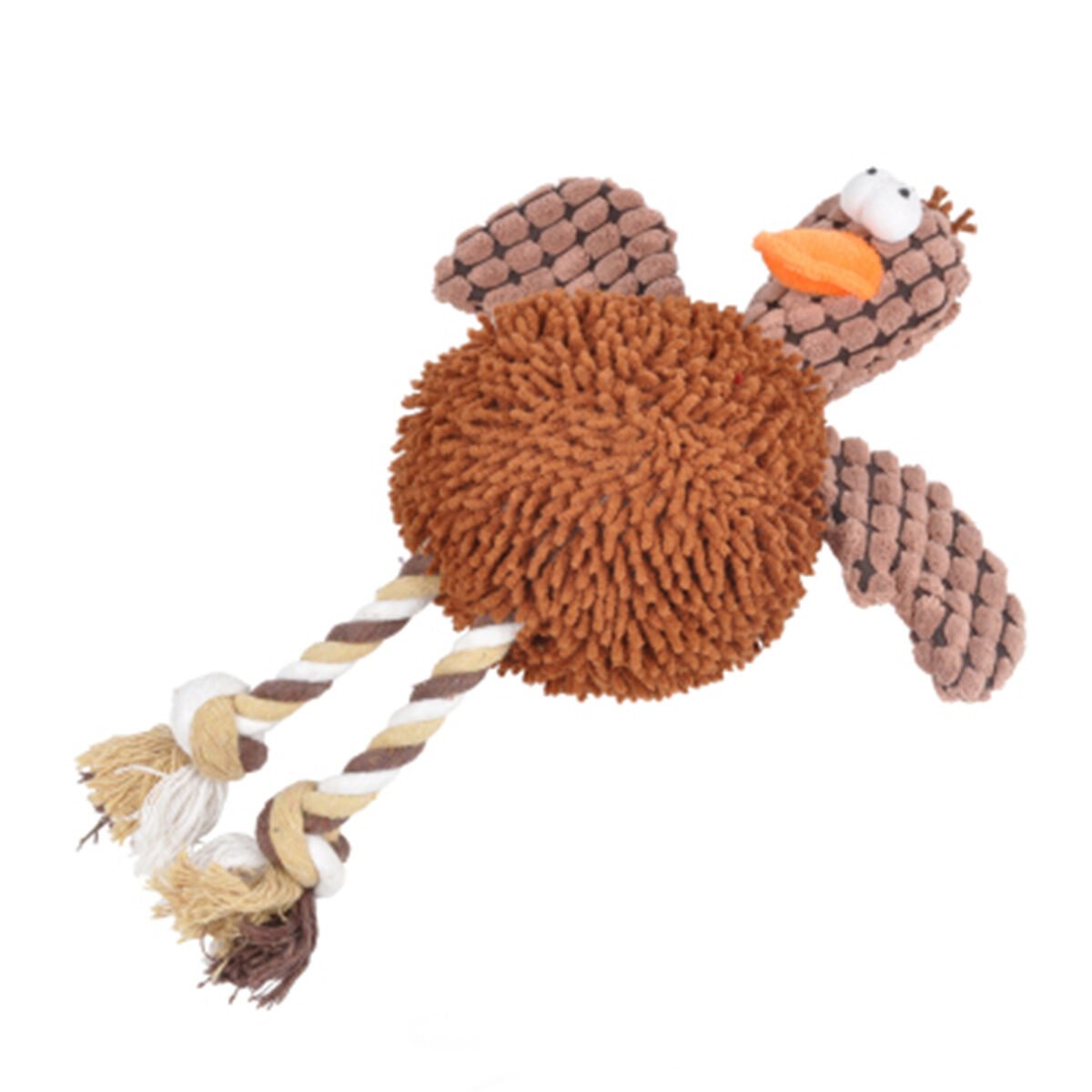 Duck plush sound toy + brown polyester strings for dog Love Story