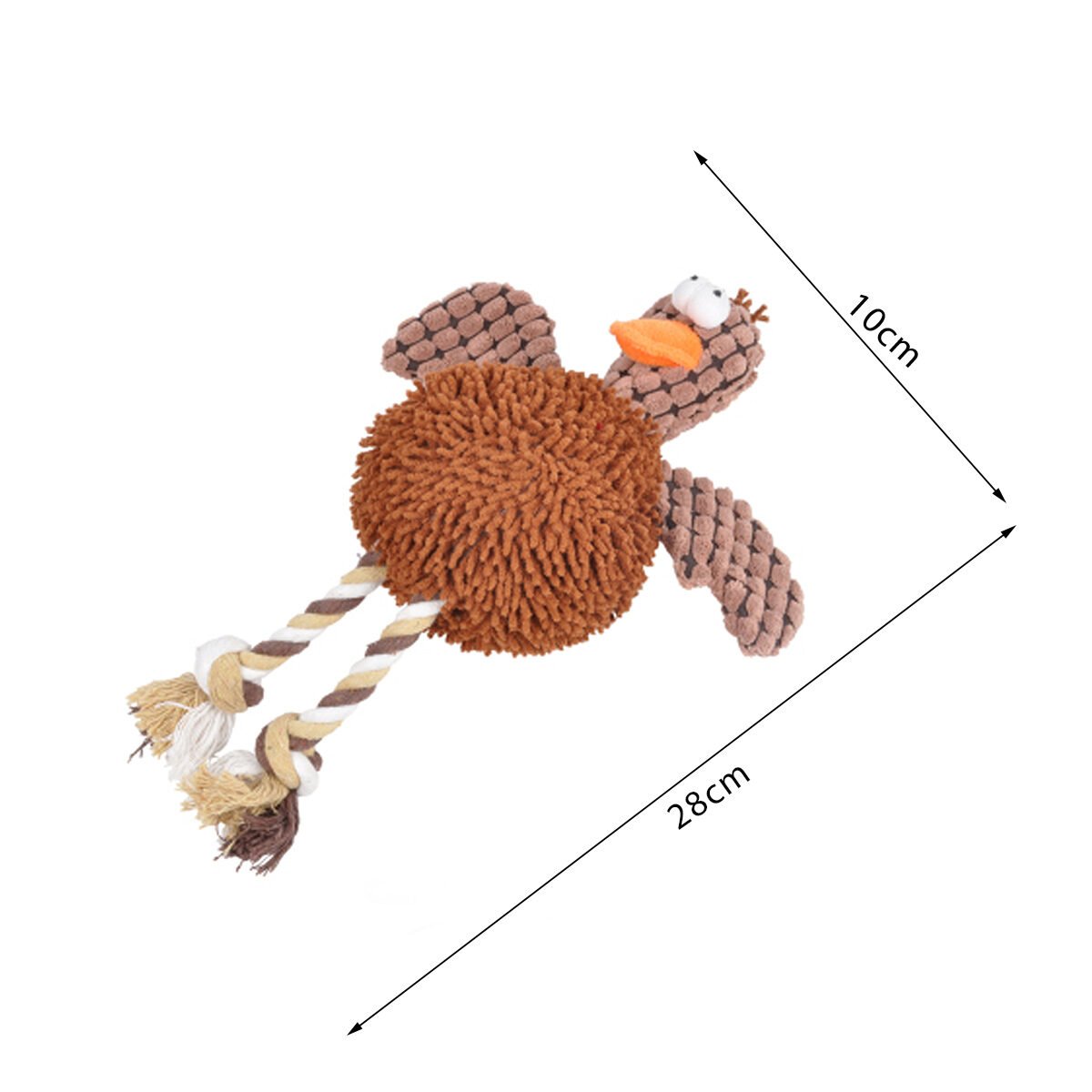 Duck plush sound toy + brown polyester strings for dog Love Story