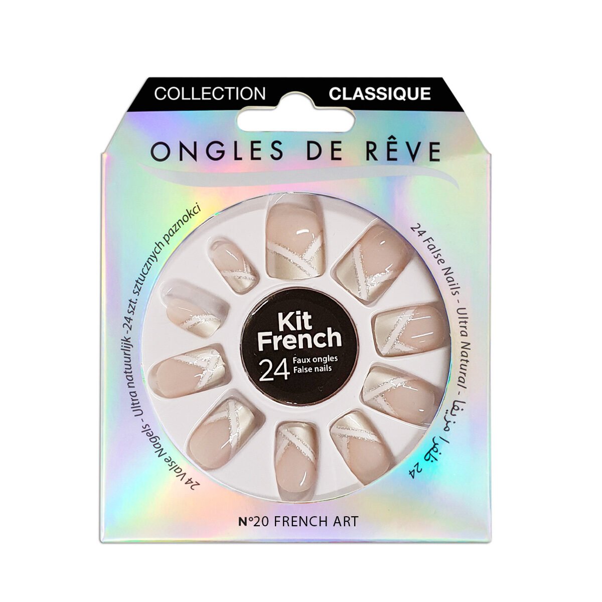 Kit of 24 false nails n°20 French Art with glue Ongles de rêve