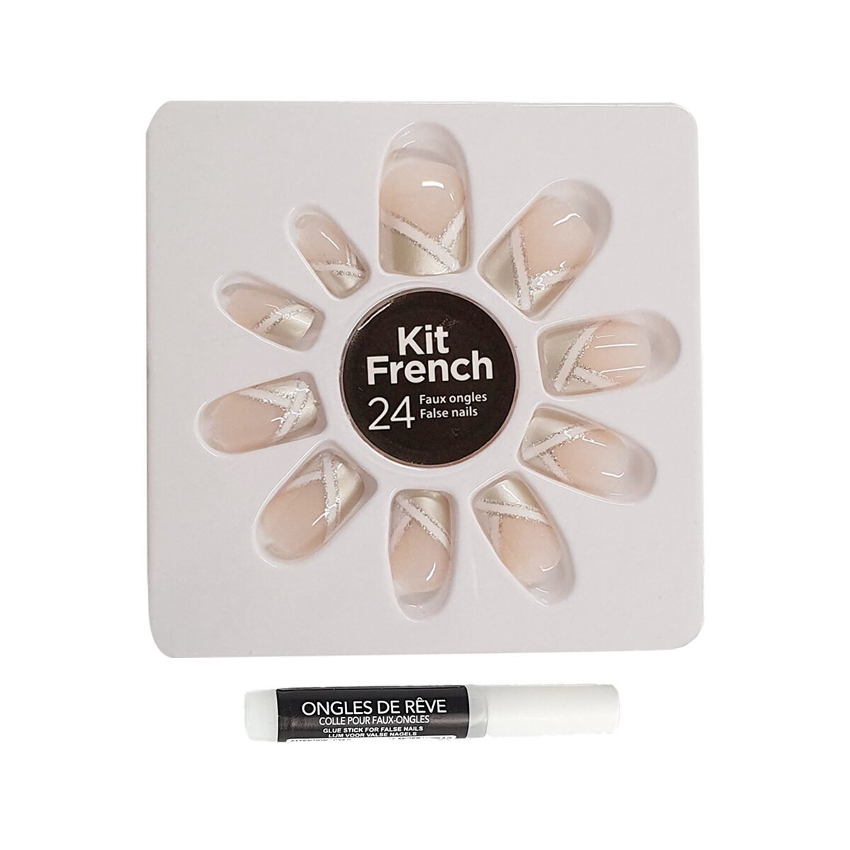 Kit of 24 false nails n°20 French Art with glue Ongles de rêve