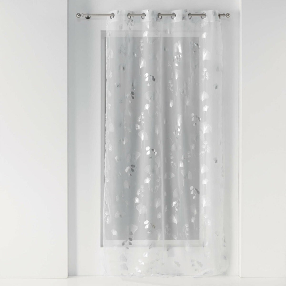 Eyelet curtain white voile with metallic silver Bloomy print polyester H 240 x W 140 cm Interior softness