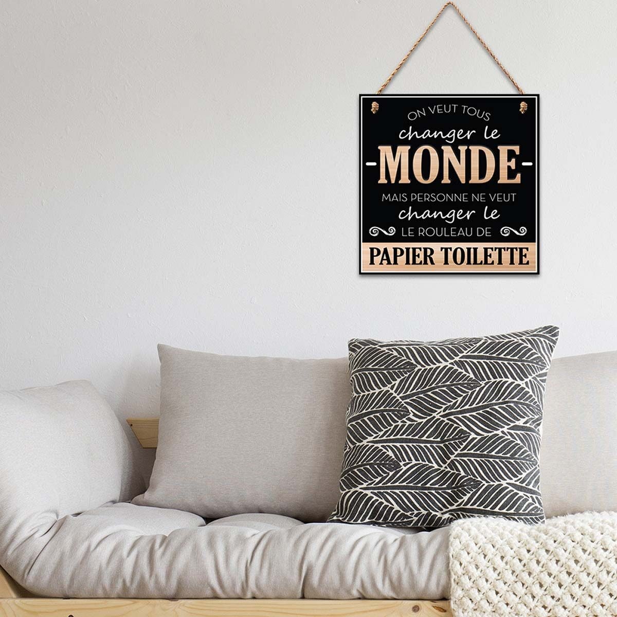 Square wooden plaque “We all want...” relief "WORLD" letters to hang