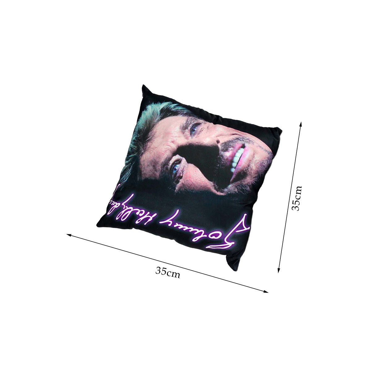 Coussin imprimé Johnny Hallyday Visage polyester avec verso noir toucher doux