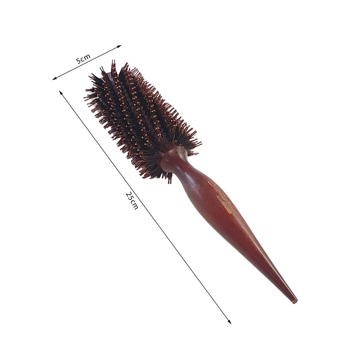 Round hair brush mixed boar bristles/brown plastic bristles with dark wood handle C'est Tout Moi!