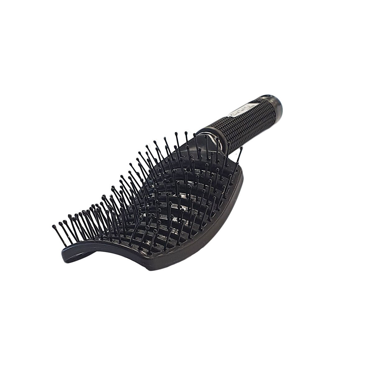 Brosse cheveux large incurvée démêlante picots finition boule plastique noir manche caoutchouté C'est Tout Moi !
