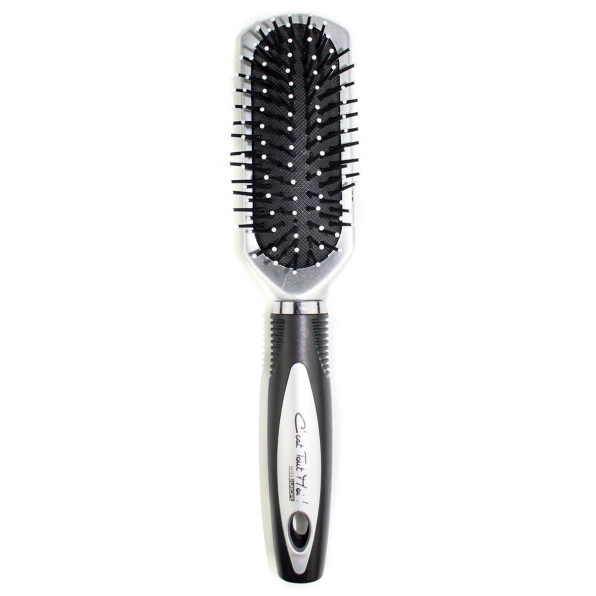Hair brush with spiked ball finish on a black/silver plastic air cushion C'est Tout Moi!