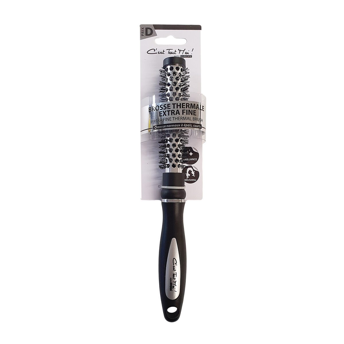 Extra fine round thermal hairbrush with plastic/aluminum black/silver pins C'est Tout Moi!