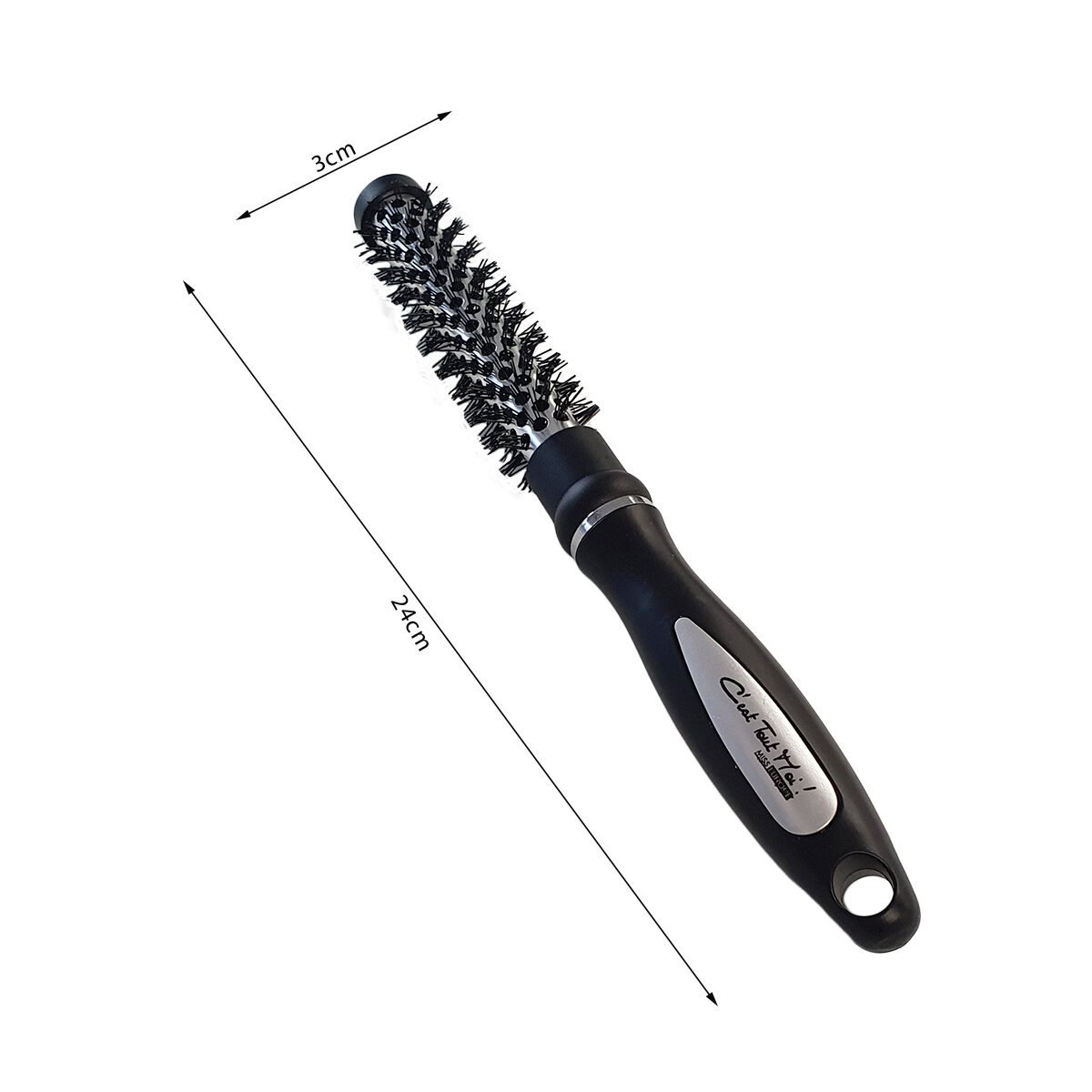 Extra fine round thermal hairbrush with plastic/aluminum black/silver pins C'est Tout Moi!