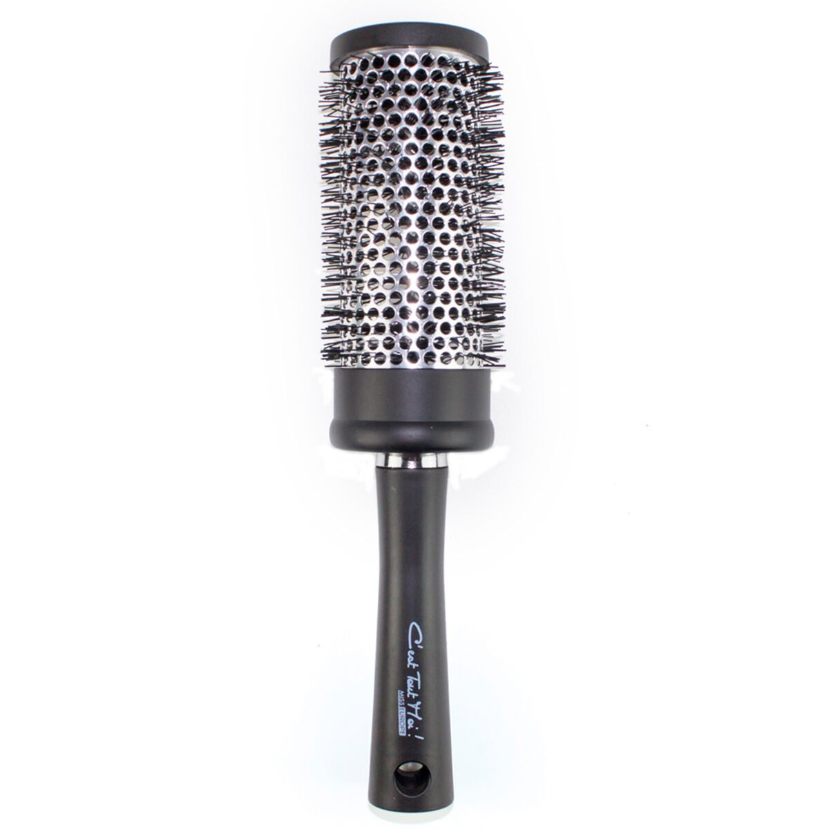 Round spa hair brush with large plastic/aluminum black/silver bristles C'est Tout Moi!