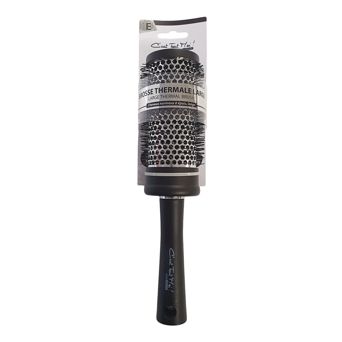 Round spa hair brush with large plastic/aluminum black/silver bristles C'est Tout Moi!