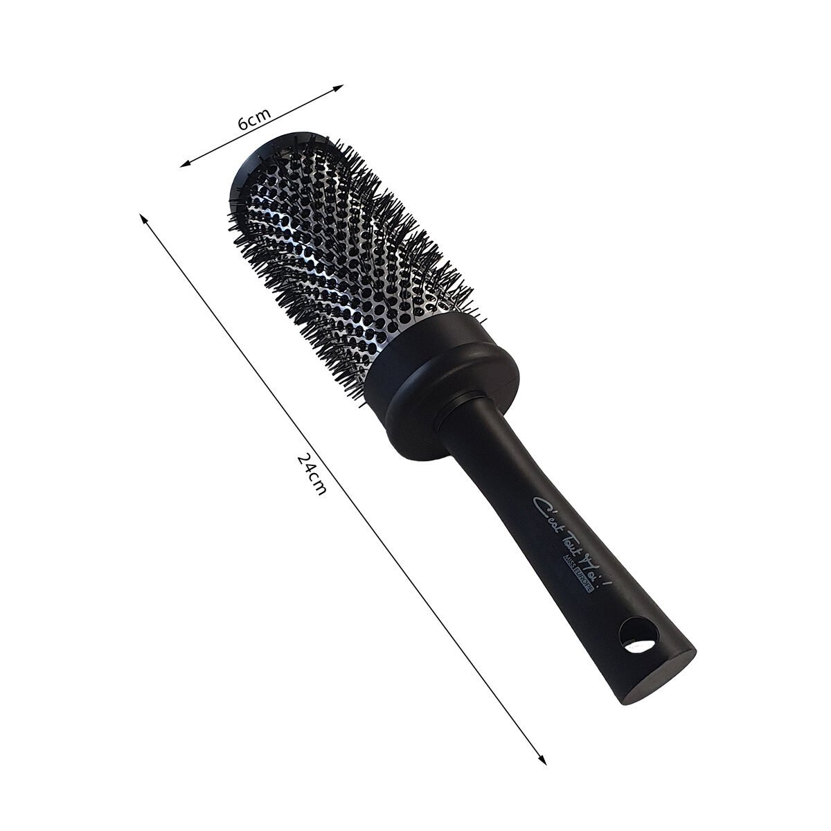 Round spa hair brush with large plastic/aluminum black/silver bristles C'est Tout Moi!