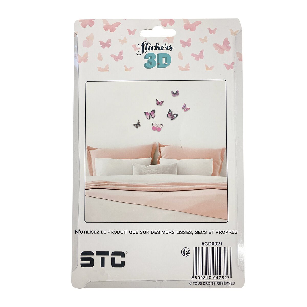 Lot 7 stickers Petit papillon en relief 2 tailles plastique couleurs fuchsias assorties