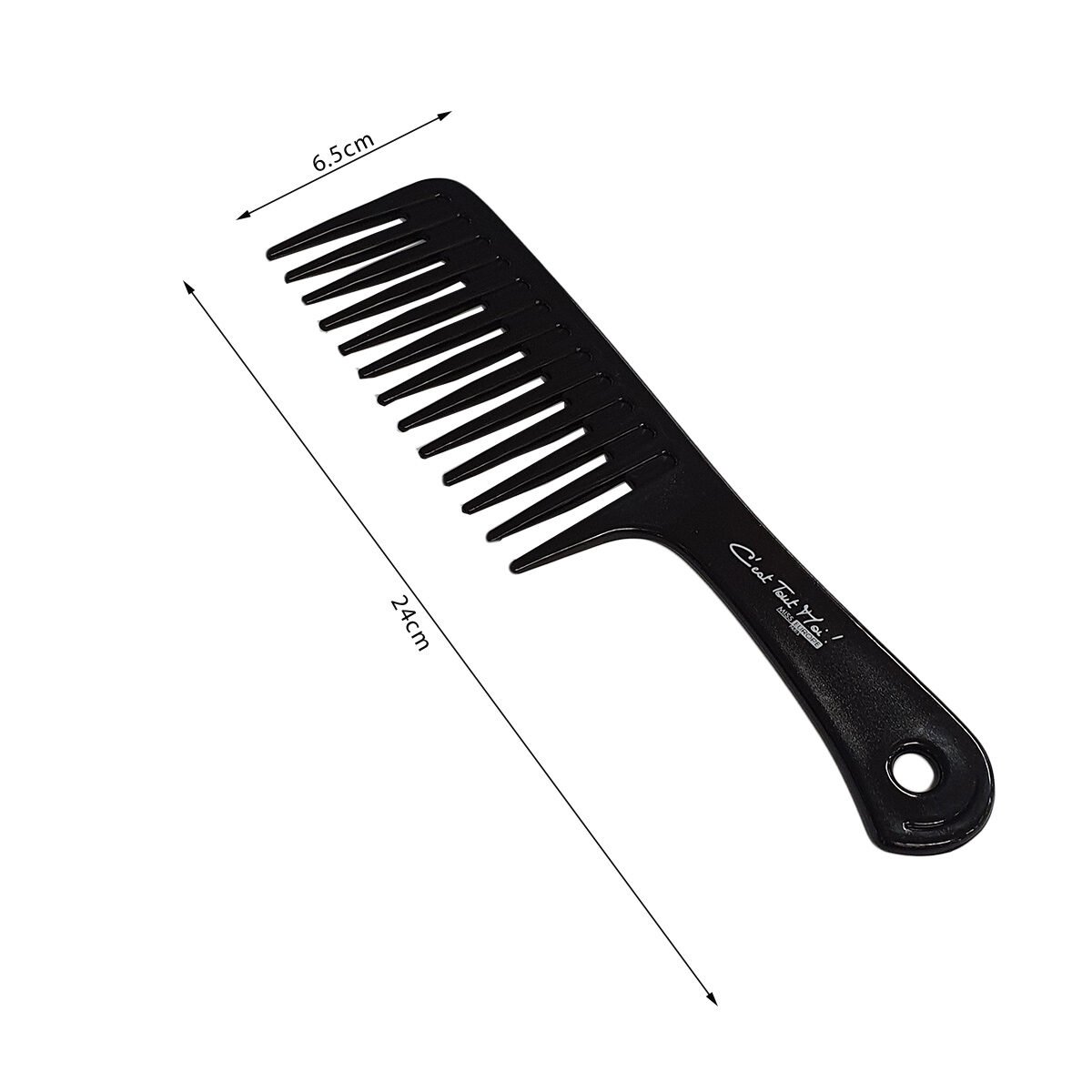 Wide teeth hair comb with black plastic handle C'est Tout Moi!
