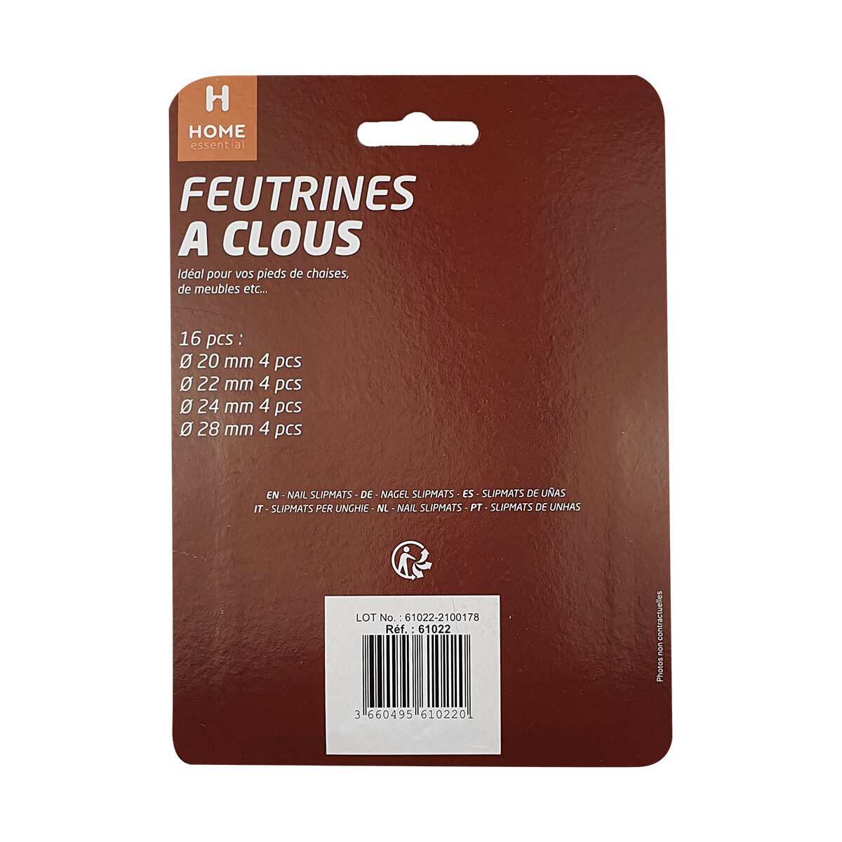 Set of 16 gray felt gliders with nails in 4 different diameters Home Esseential