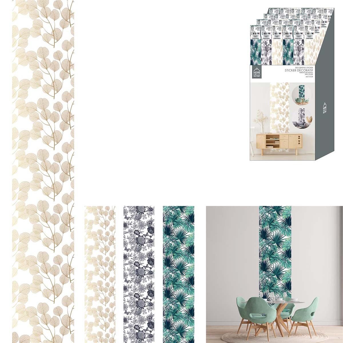 Sticker décoratif meuble Feuilles dorées en rouleau L 250 X l 45 cm Home Deco Factory