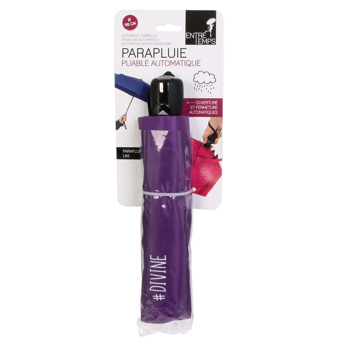 Plain foldable umbrella with automatic opening and closing + matching sleeve Entre temps