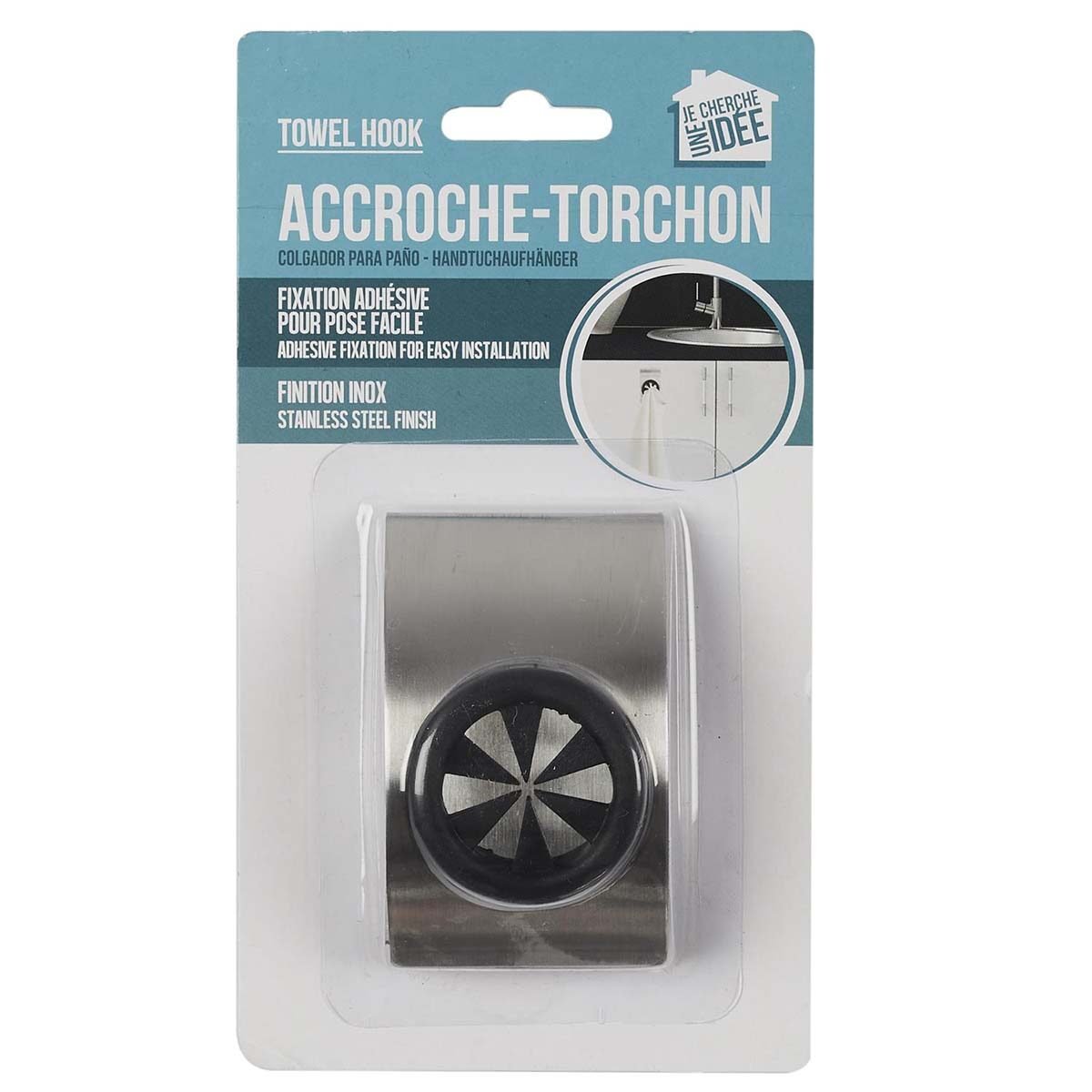 Accroche-torchon adhésif acier inoxydable/caoutchouc Je cherche une idée