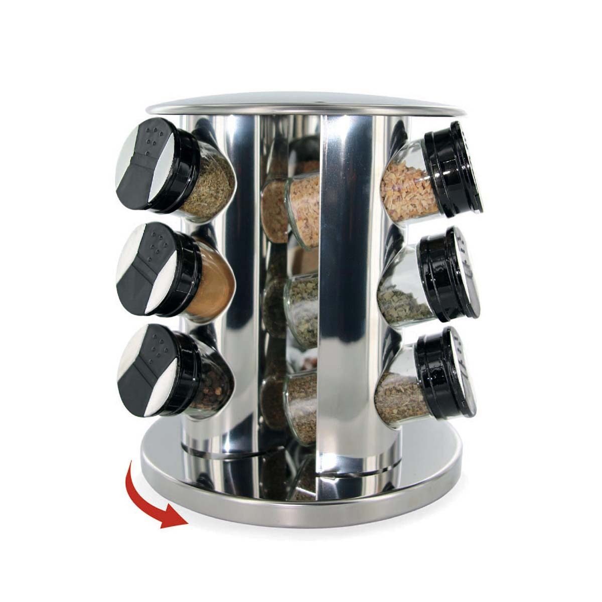 Carrousel à épices tour rotatif inox avec 9 pots verre