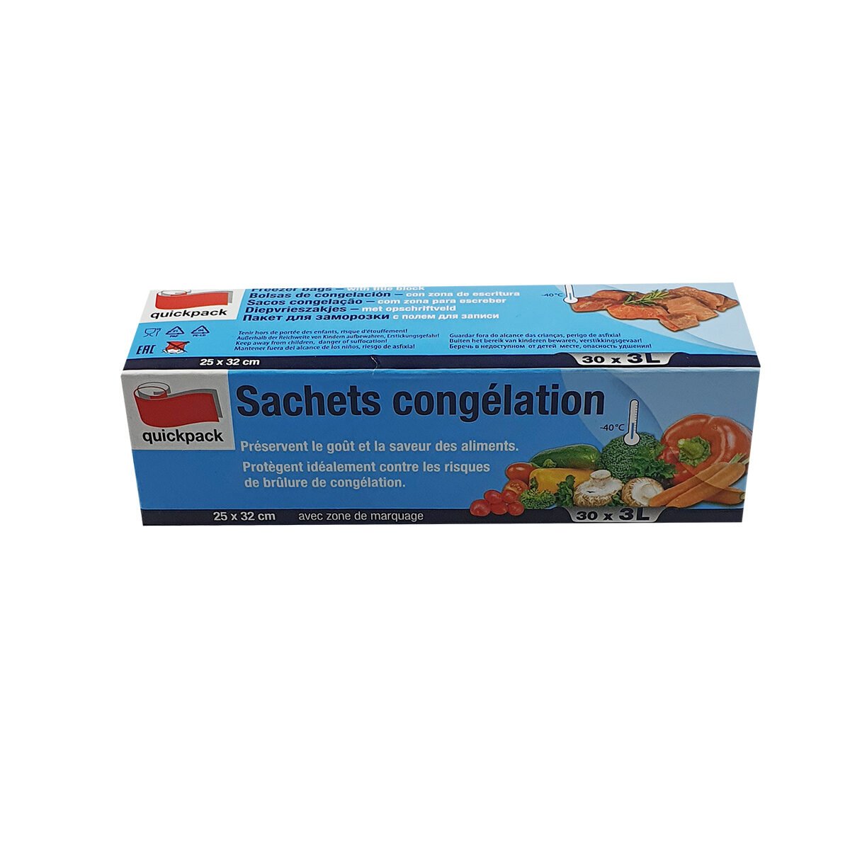 Pack of 30 plastic freezer bags 3 l Quickpack