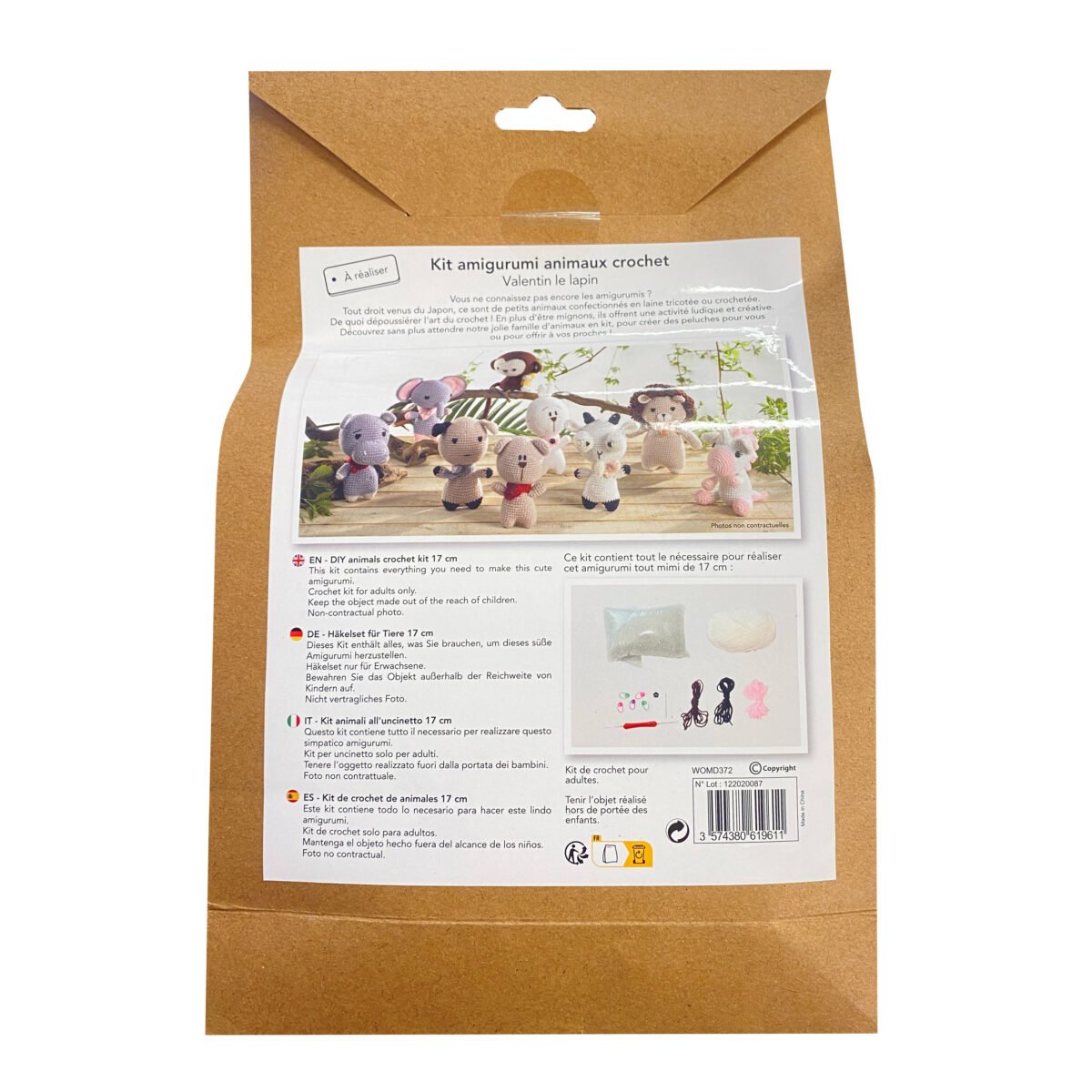 Complete kit Amigurumi Valentin the White Rabbit crochet H 17 cm beginner level Art Design