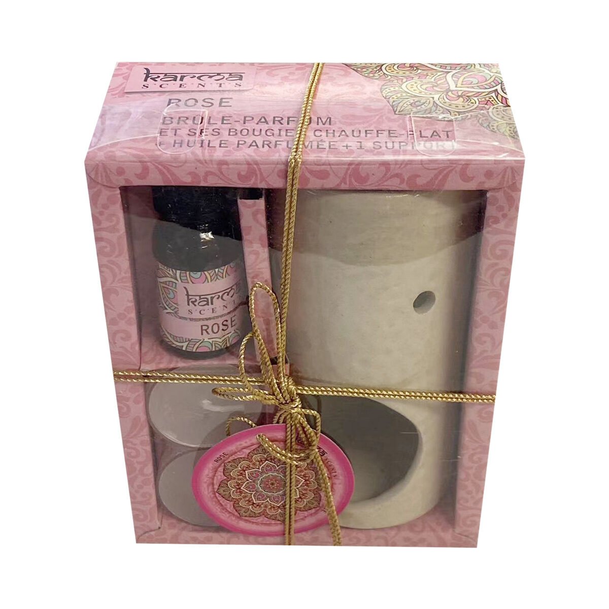Rose scent box with ceramic incense burner, scented oil and 2 Karma Scents tea lights