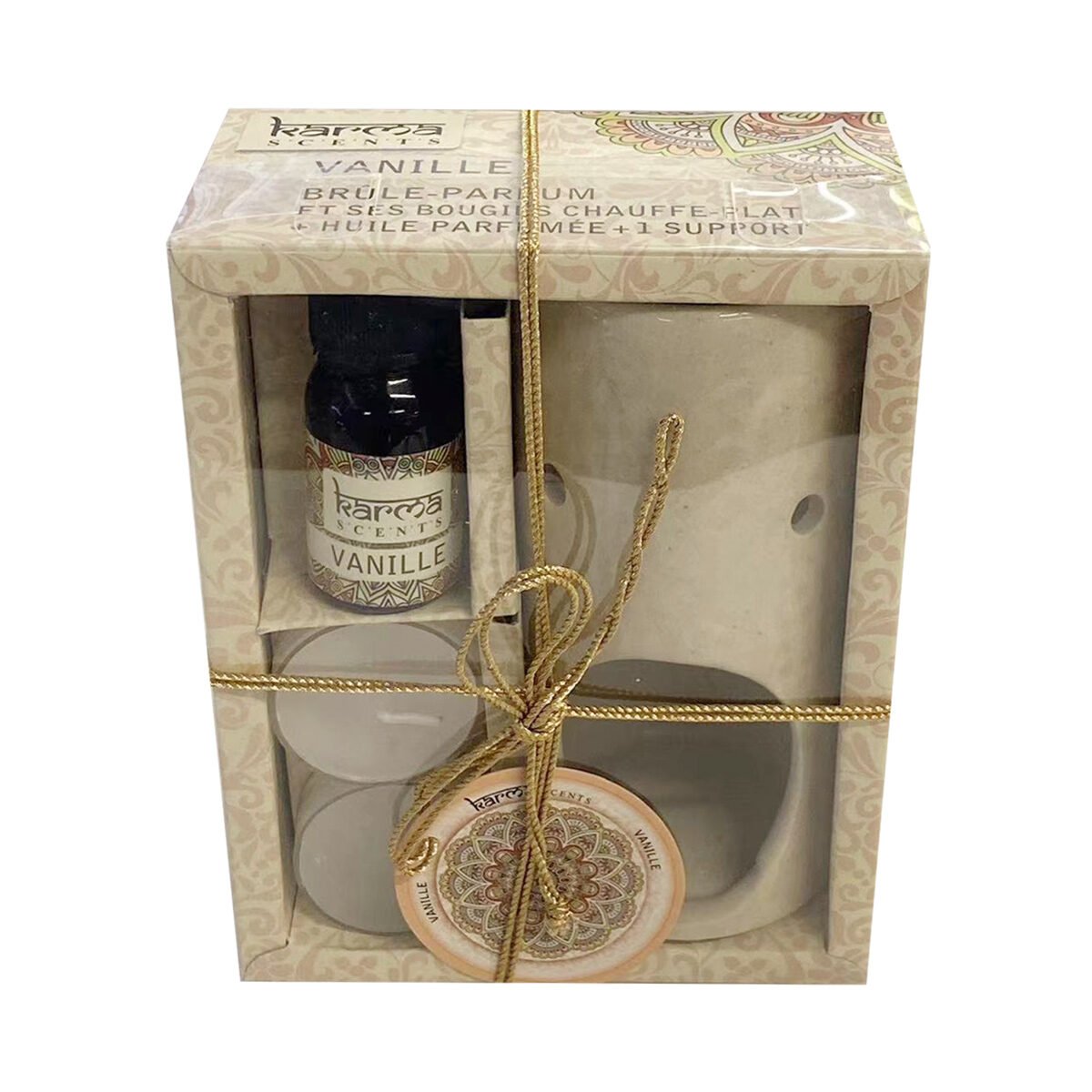 Vanilla scent box with ceramic incense burner, scented oil and 2 Karma Scents tea lights