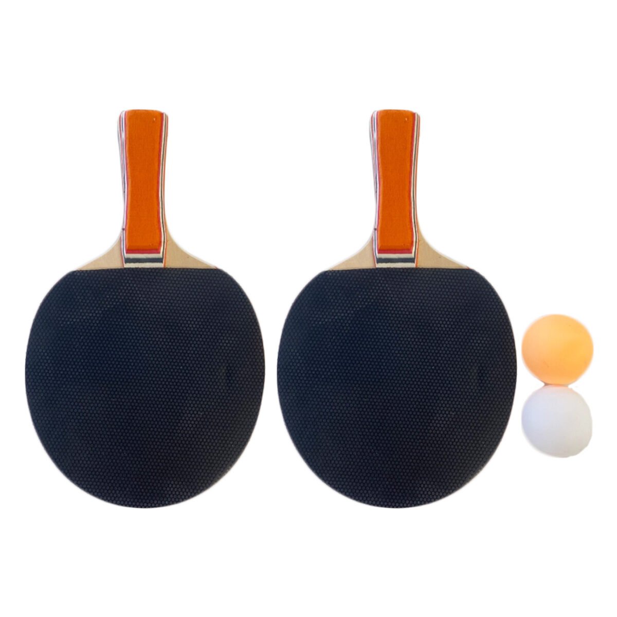 Set of 2 wood/rubber ping pong rackets + 2 balls + 1 Power Challenge storage bag