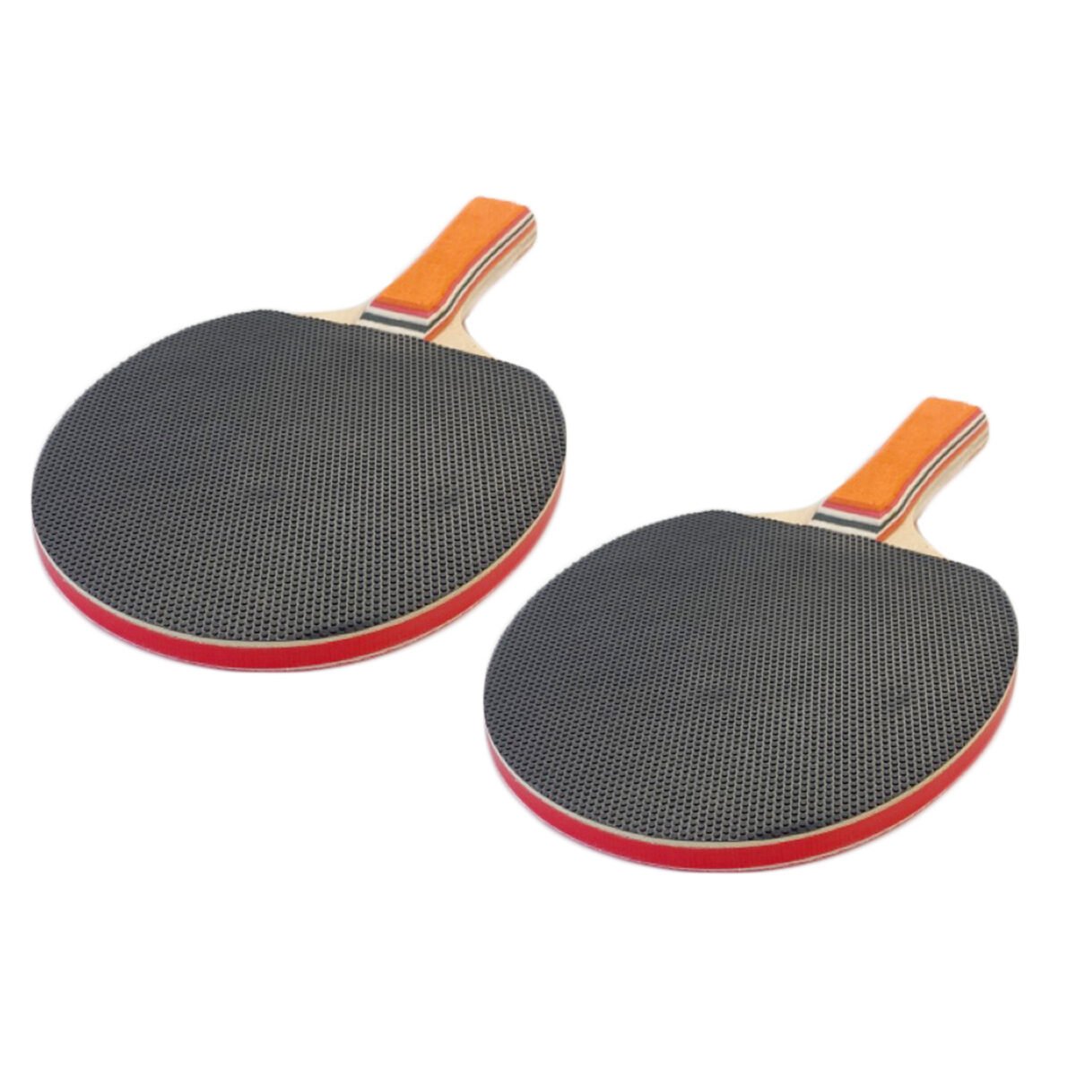Set of 2 wood/rubber ping pong rackets + 2 balls + 1 Power Challenge storage bag
